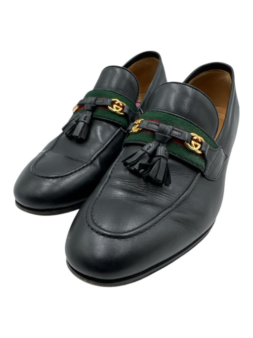 Gucci Shoe Size 40 Black Leather Web Stripe Closed Toe Loafer Stacked Sole Shoes Black / 40