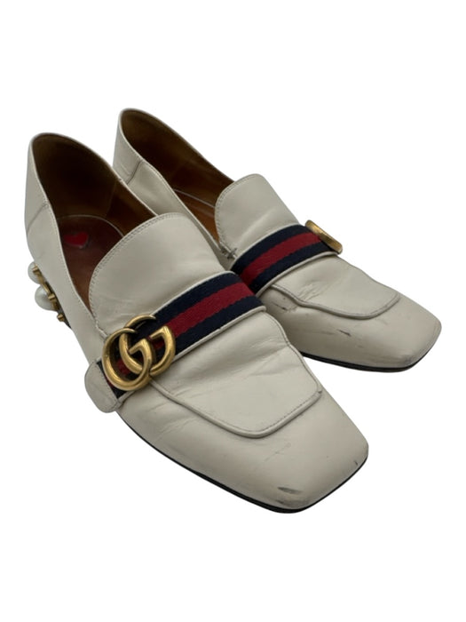 Gucci Shoe Size 40 Off White Leather Web Stripe Closed Toe Loafer Shoes Off White / 40