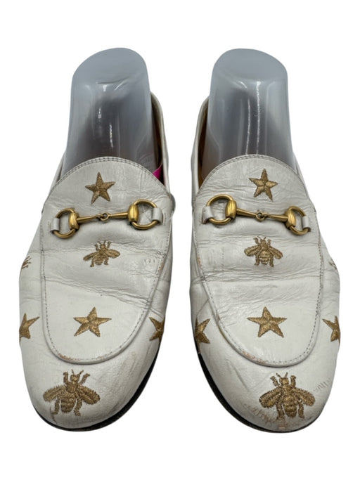 Gucci Shoe Size 40 Cream & Gold Leather Embroidered Gold Hardware BEES Shoes Cream & Gold / 40