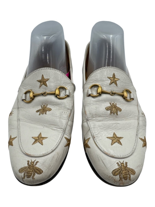 Gucci Shoe Size 40 Cream & Gold Leather Embroidered Gold Hardware BEES Shoes Cream & Gold / 40