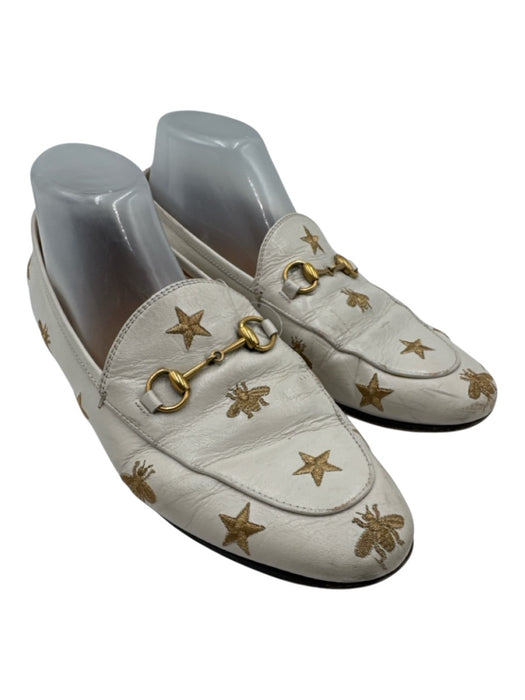 Gucci Shoe Size 40 Cream & Gold Leather Embroidered Gold Hardware BEES Shoes Cream & Gold / 40
