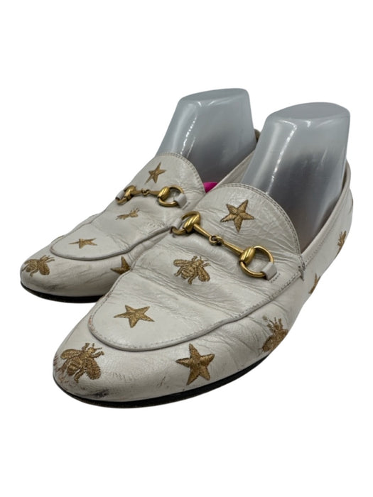 Gucci Shoe Size 40 Cream & Gold Leather Embroidered Gold Hardware BEES Shoes Cream & Gold / 40