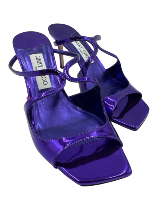 Jimmy Choo Shoe Size 39.5 Purple Leather Metallic Mule Stiletto Sandals Purple / 39.5