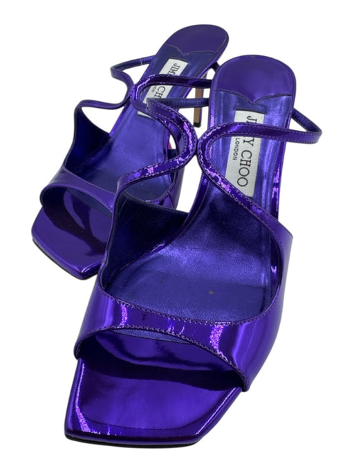 Jimmy Choo Shoe Size 39.5 Purple Leather Metallic Mule Stiletto Sandals Purple / 39.5