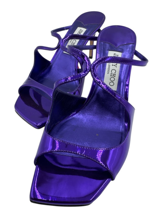 Jimmy Choo Shoe Size 39.5 Purple Leather Metallic Mule Stiletto Sandals Purple / 39.5