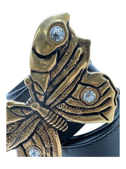 Gucci Black & Gold Leather Wide Butterfly Crystal Buckle Belts Black & Gold / M