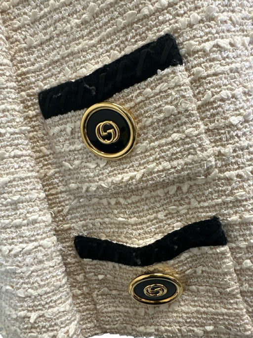 Gucci Size 46 Cream Beige & Black Cotton Blend Tweed Contrast Trim Jacket Cream Beige & Black / 46