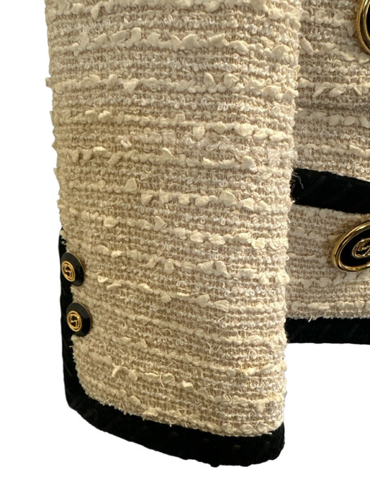 Gucci Size 46 Cream Beige & Black Cotton Blend Tweed Contrast Trim Jacket Cream Beige & Black / 46