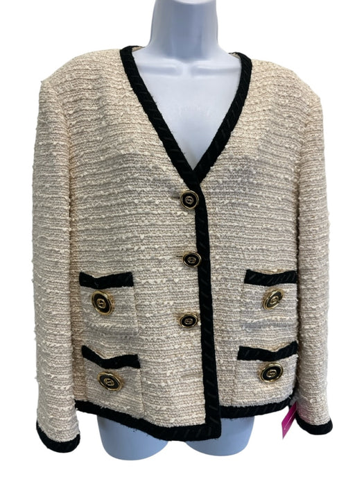 Gucci Size 46 Cream Beige & Black Cotton Blend Tweed Contrast Trim Jacket Cream Beige & Black / 46
