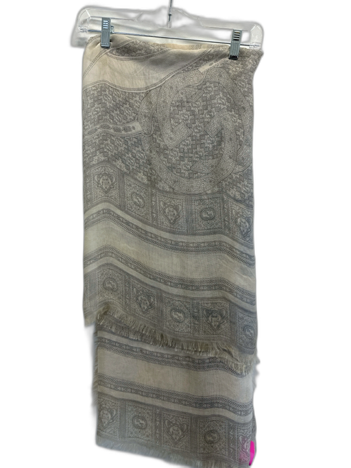 Gucci Beige & Gray Silk Sheer Interlocking GG Frayed Hem Square scarf Beige & Gray