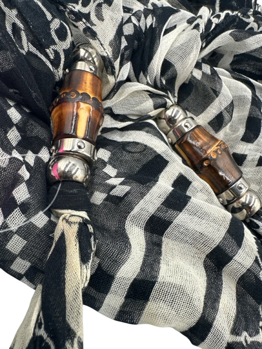 Gucci Cream White & Black Bamboo Detail Triangle Horsebit Accent Cheche scarf Cream White & Black