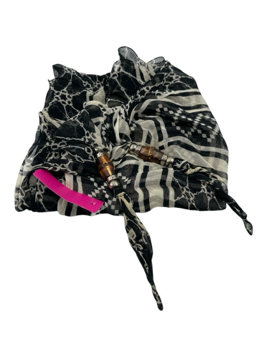 Gucci Cream White & Black Bamboo Detail Triangle Horsebit Accent Cheche scarf Cream White & Black