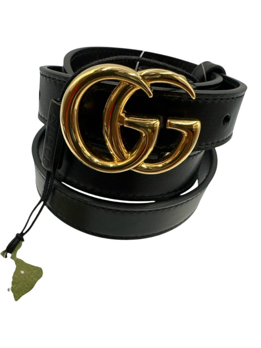 Gucci Black Leather Gold Tone Buckle Double G Peg Clasp Belts Black / 95/38