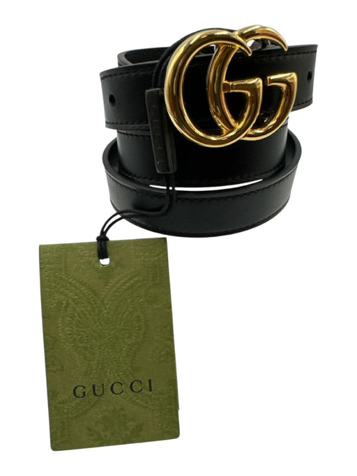 Gucci Black Leather Gold Tone Buckle Double G Peg Clasp Belts Black / 95/38