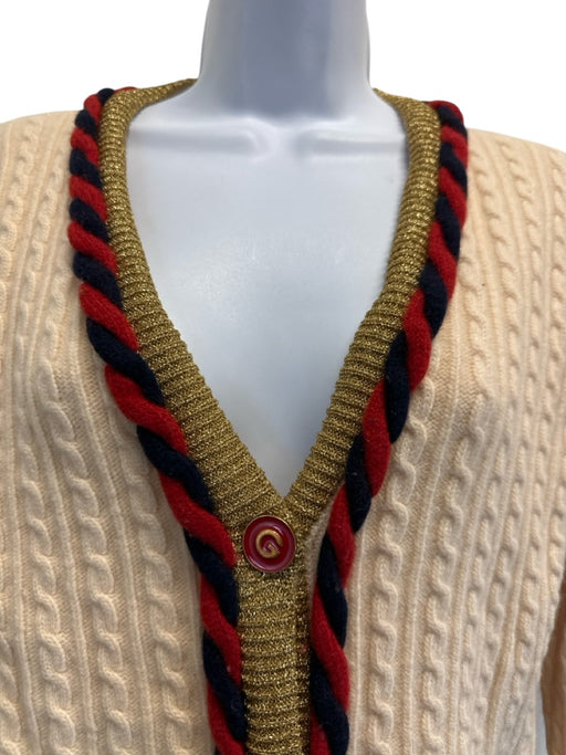 Gucci Size M Cream multi Wool Blend Button Front Cable Knit gold accent Cardigan Cream multi / M