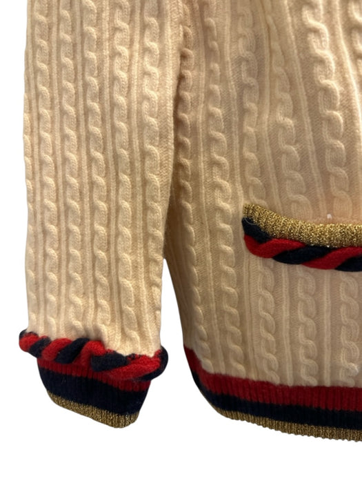 Gucci Size M Cream multi Wool Blend Button Front Cable Knit gold accent Cardigan Cream multi / M