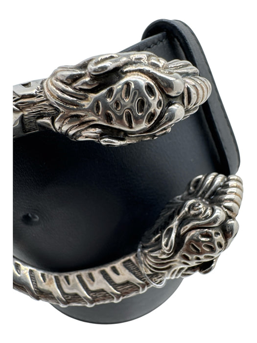 Gucci Black & Silver Leather silver tone hardware Snake Wide Belts Black & Silver / L