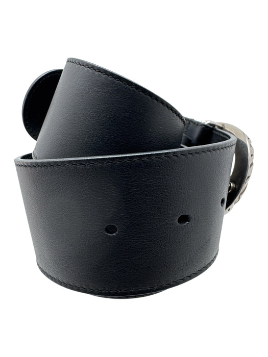 Gucci Black & Silver Leather silver tone hardware Snake Wide Belts Black & Silver / L