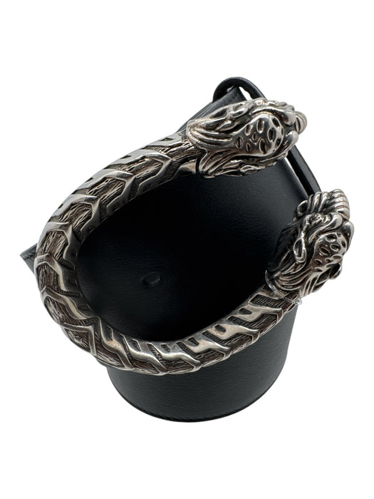 Gucci Black & Silver Leather silver tone hardware Snake Wide Belts Black & Silver / L
