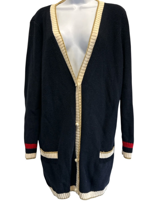 Gucci Size XL Navy Cotton Blend Button Front Contrast Edging Cardigan Navy / XL