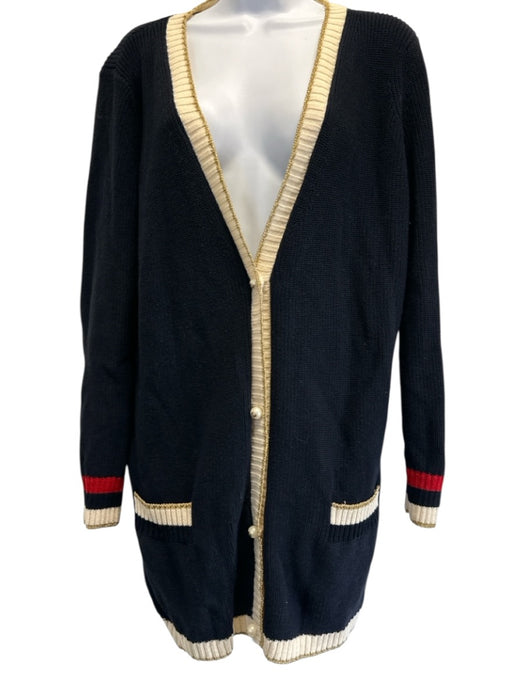 Gucci Size XL Navy Cotton Blend Button Front Contrast Edging Cardigan Navy / XL