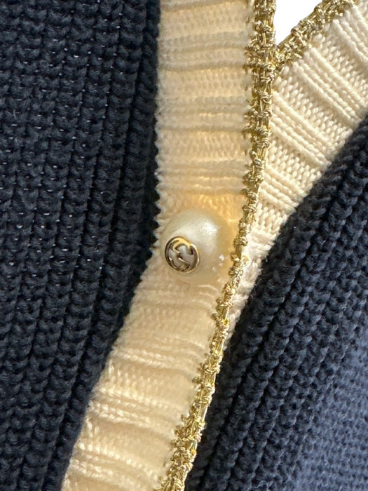 Gucci Size XL Navy Cotton Blend Button Front Contrast Edging Cardigan Navy / XL