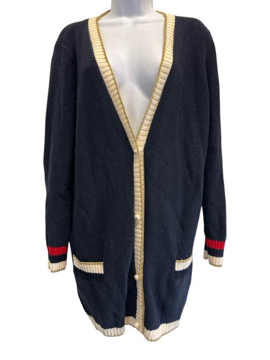 Gucci Size XL Navy Cotton Blend Button Front Contrast Edging Cardigan Navy / XL