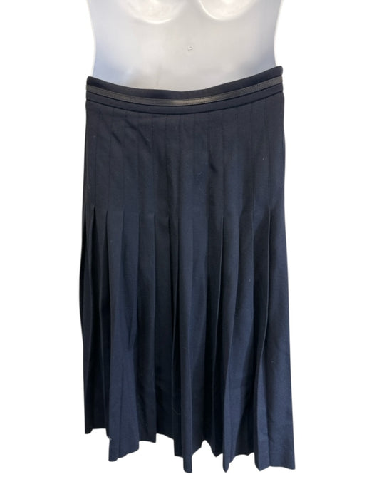 Gucci Size 46 Navy Wool Blend Horsebit Detail Zip & Hook Closure Pleated Skirt Navy / 46