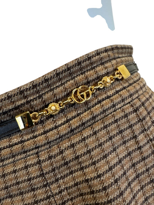 Gucci Size 48 Brown Linen Plaid Zip & Hook Closure Pleated A line Skirt Brown / 48