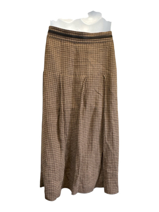 Gucci Size 48 Brown Linen Plaid Zip & Hook Closure Pleated A line Skirt Brown / 48