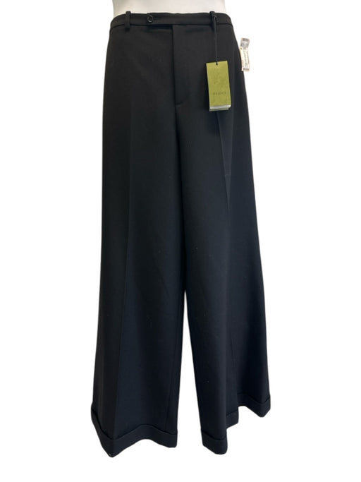 Gucci Size 50 Black Wool Zip, Hook & Button Wide Leg High Waist Trouser Pants Black / 50