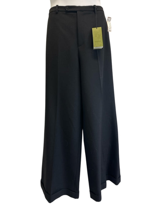 Gucci Size 50 Black Wool Zip, Hook & Button Wide Leg High Waist Trouser Pants Black / 50