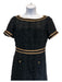 Gucci Size 50 Black Poly Blend Tweed Zip Back gold accent Wide Neck Dress Black / 50
