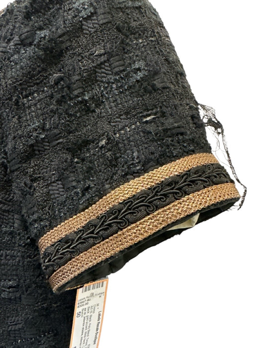 Gucci Size 50 Black Poly Blend Tweed Zip Back gold accent Wide Neck Dress Black / 50