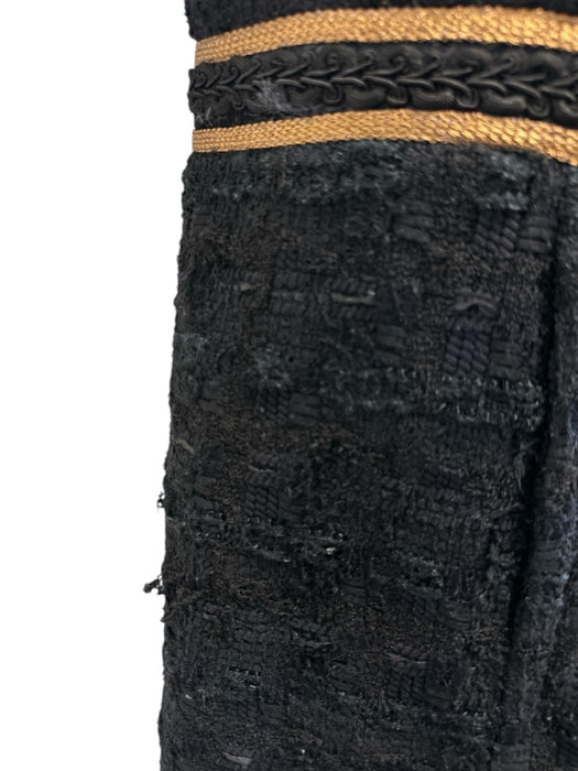Gucci Size 50 Black Poly Blend Tweed Zip Back gold accent Wide Neck Dress Black / 50