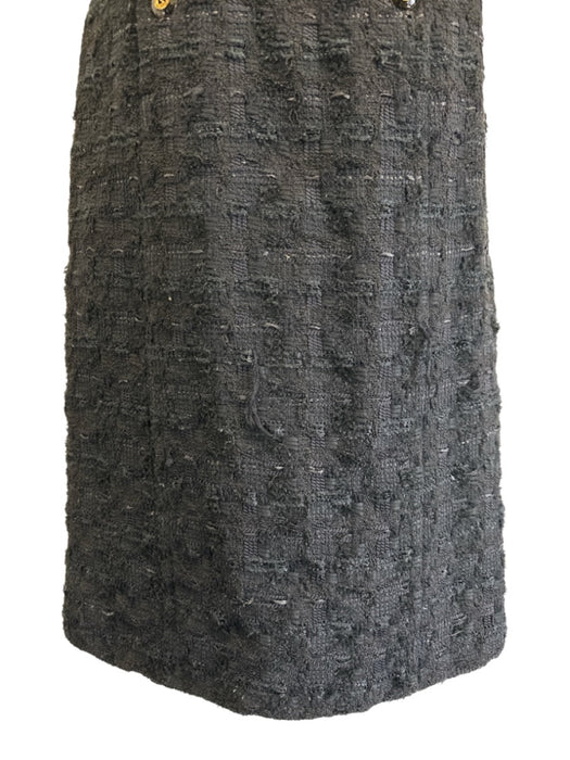 Gucci Size 50 Black Poly Blend Tweed Zip Back gold accent Wide Neck Dress Black / 50