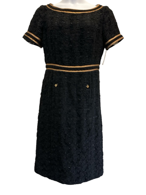 Gucci Size 50 Black Poly Blend Tweed Zip Back gold accent Wide Neck Dress Black / 50