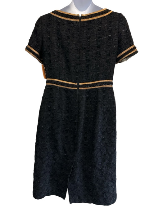 Gucci Size 50 Black Poly Blend Tweed Zip Back gold accent Wide Neck Dress Black / 50