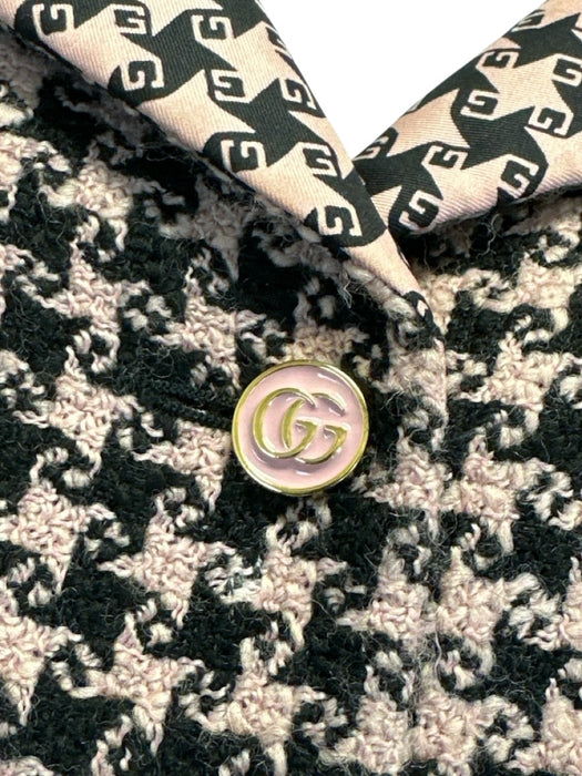 Gucci Size 48 Pink & Black Wool Blend Houndstooth Tweed Pleat 3 button Skirt Set Pink & Black / 48