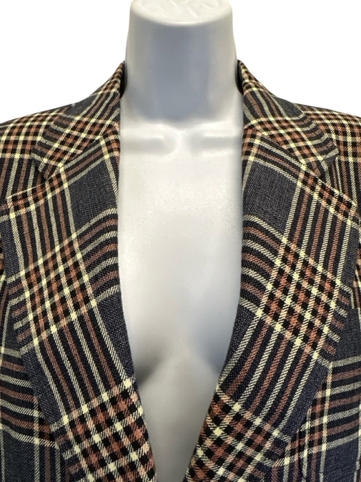 Gucci Size 48 Blue, Orange & Multi Linen Blend Plaid Padded Shoulders Blazer Blue, Orange & Multi / 48