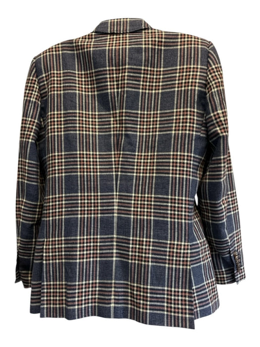 Gucci Size 48 Blue, Orange & Multi Linen Blend Plaid Padded Shoulders Blazer Blue, Orange & Multi / 48