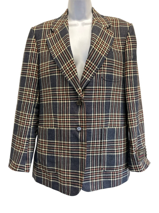 Gucci Size 48 Blue, Orange & Multi Linen Blend Plaid Padded Shoulders Blazer Blue, Orange & Multi / 48