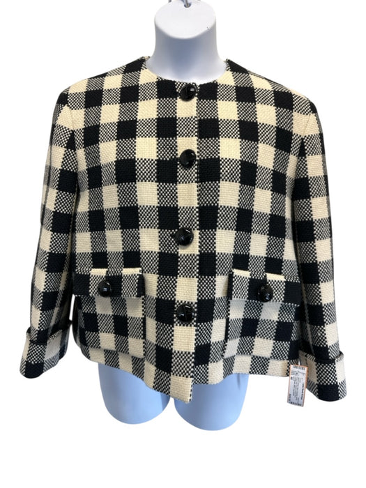 Gucci Size 48 Black & White Wool Gingham Button Front Flap Pockets Jacket Black & White / 48