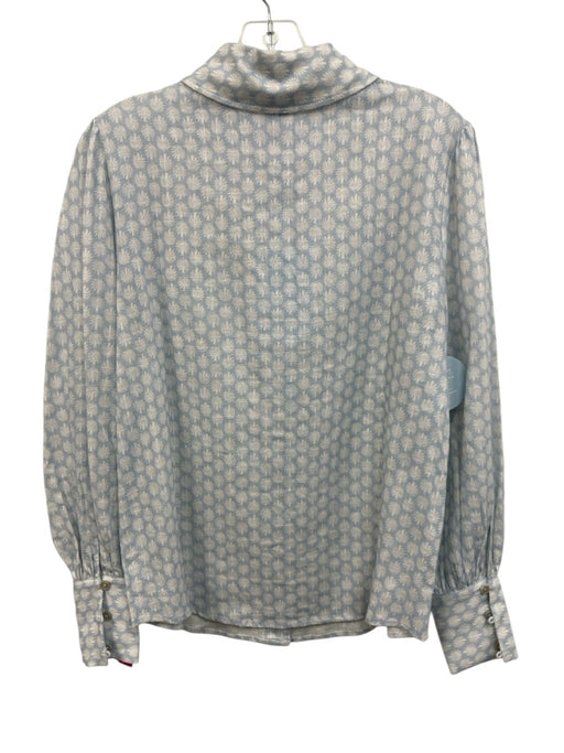 Hill House Size S White & Blue Viscose & Linen Long Sleeve Button Up Shirt Top White & Blue / S