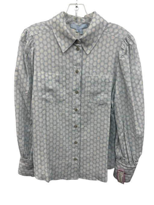 Hill House Size S White & Blue Viscose & Linen Long Sleeve Button Up Shirt Top White & Blue / S