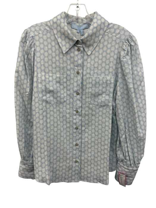 Hill House Size S White & Blue Viscose & Linen Long Sleeve Button Up Shirt Top White & Blue / S