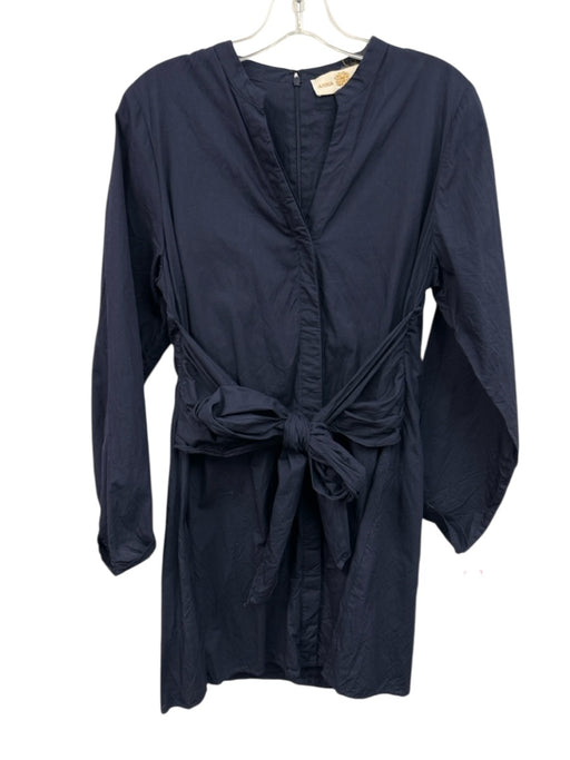 Anna Cate Size L Navy Blue Cotton Long Sleeve Button Front V Neck Dress Navy Blue / L