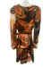 Marie Oliver Size XS orange, green, brown Viscose Sash Marbled Surplice Dress orange, green, brown / XS