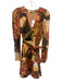 Marie Oliver Size XS orange, green, brown Viscose Sash Marbled Surplice Dress orange, green, brown / XS