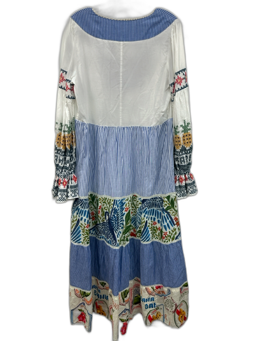 Farm Rio Size S Blue, Green & Multi Cotton Tassle Beads Embroidered Tiered Dress Blue, Green & Multi / S